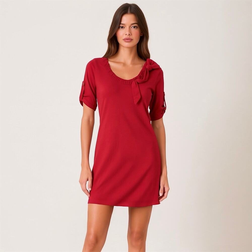 Moschino Jeans Red Y2K Bow Scoop Neck Dolman Sleeve Mini Dress Size 6